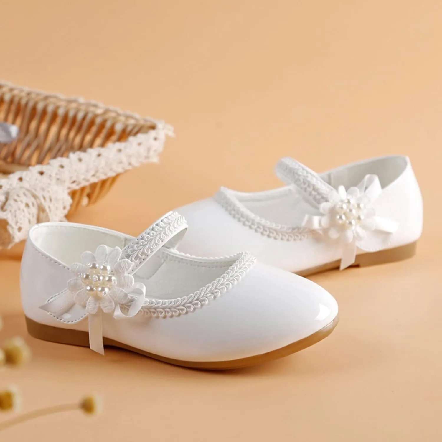 Girls Dress Shoes Mary Jane Ballet Flats Toddler Flower Girl School Party Wedding Shoes with Flower