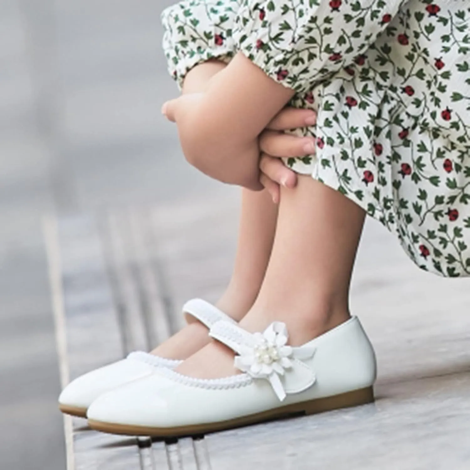 Girls Dress Shoes Mary Jane Ballet Flats Toddler Flower Girl School Party Wedding Shoes with Flower