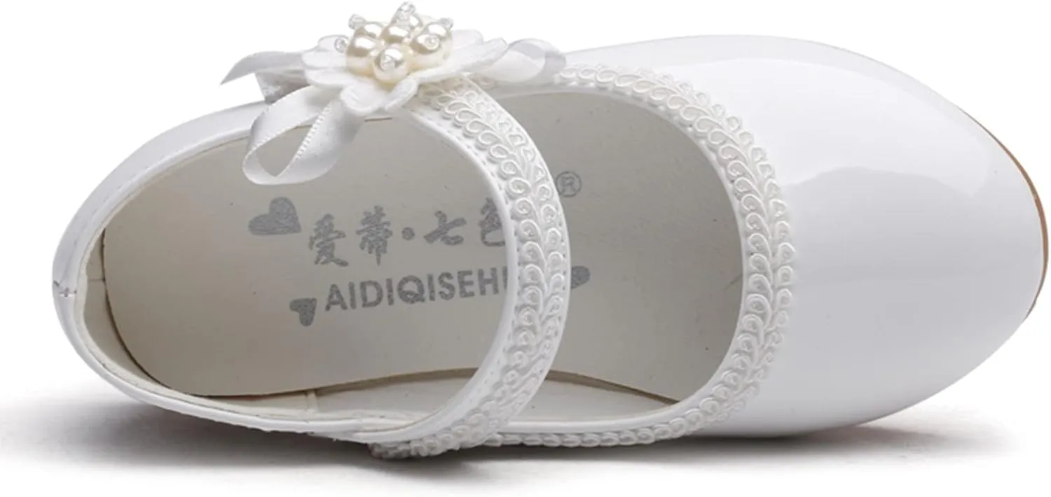 Girls Dress Shoes Mary Jane Ballet Flats Toddler Flower Girl School Party Wedding Shoes with Flower