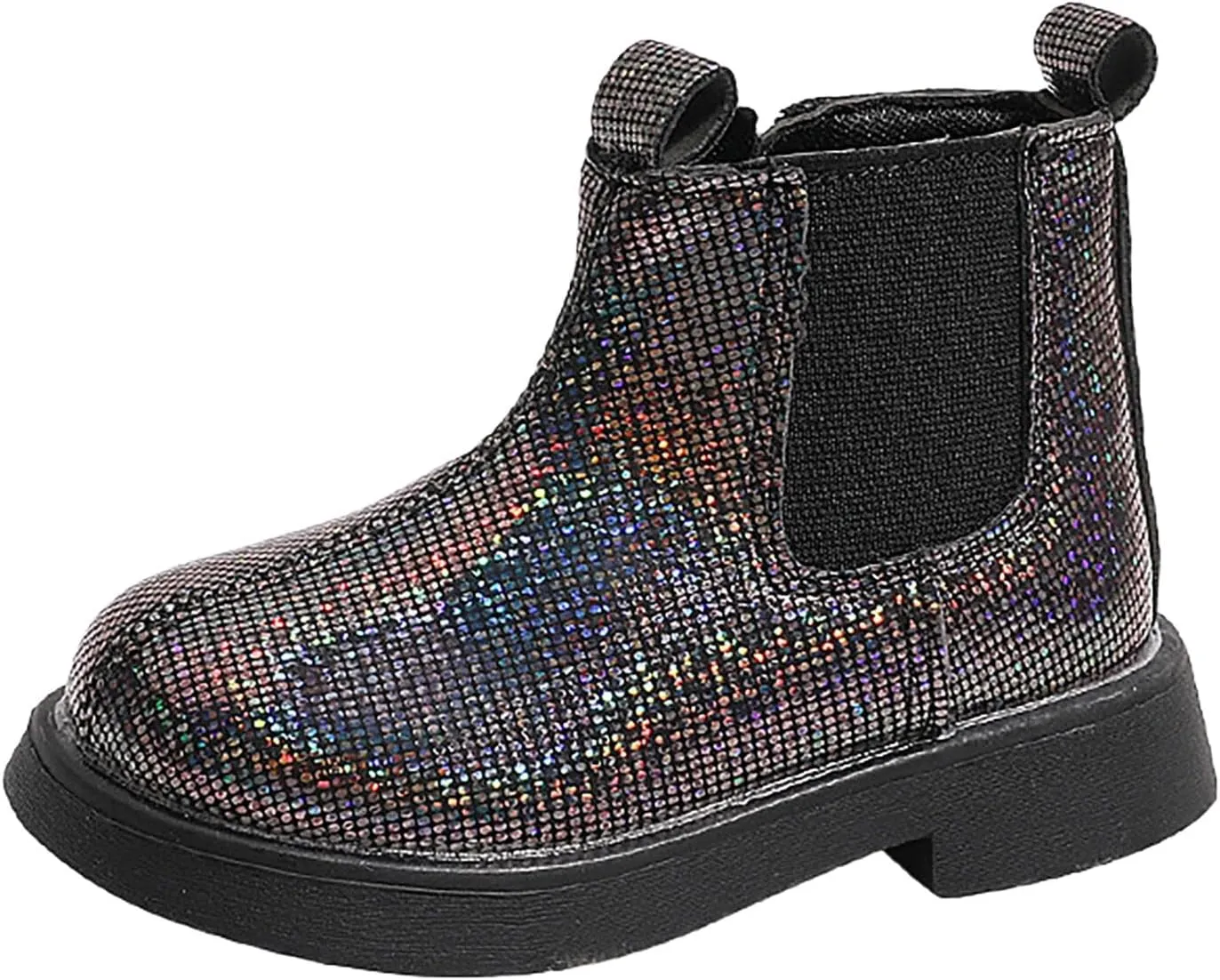 Girls Glitter Ankle Boots Side Zipper Short Booties Kids Slip On Platform Short Boots Elastic Low Heel Boot Shoes