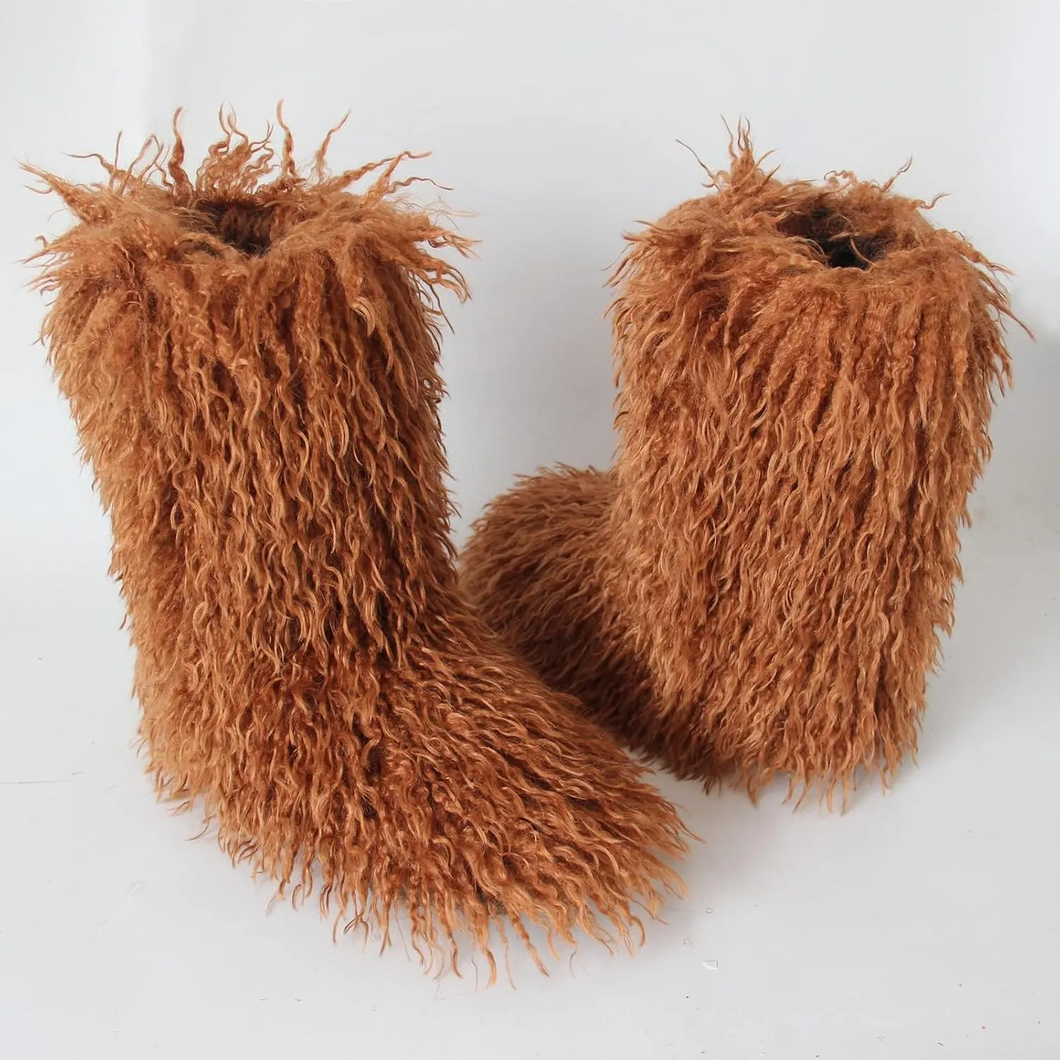 HINDOLA Womens Faux Fur Boots Plush Warm Snow Boots Fuzzy Fluffy Furry Round Toe Suede Boots Comfortable Winter Ankle Booties Anti Slip Outdoor Indoor Flat Shoes