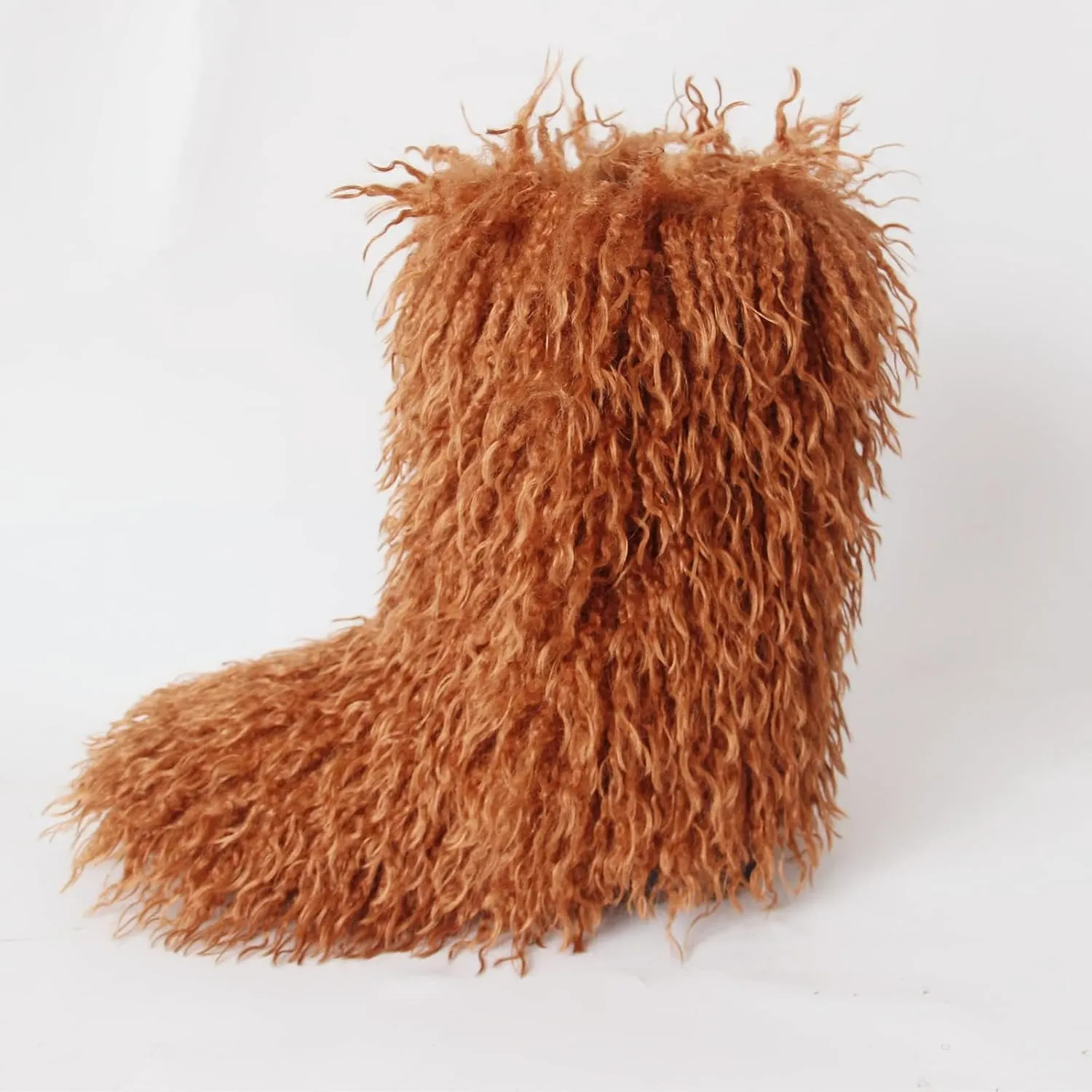 HINDOLA Womens Faux Fur Boots Plush Warm Snow Boots Fuzzy Fluffy Furry Round Toe Suede Boots Comfortable Winter Ankle Booties Anti Slip Outdoor Indoor Flat Shoes