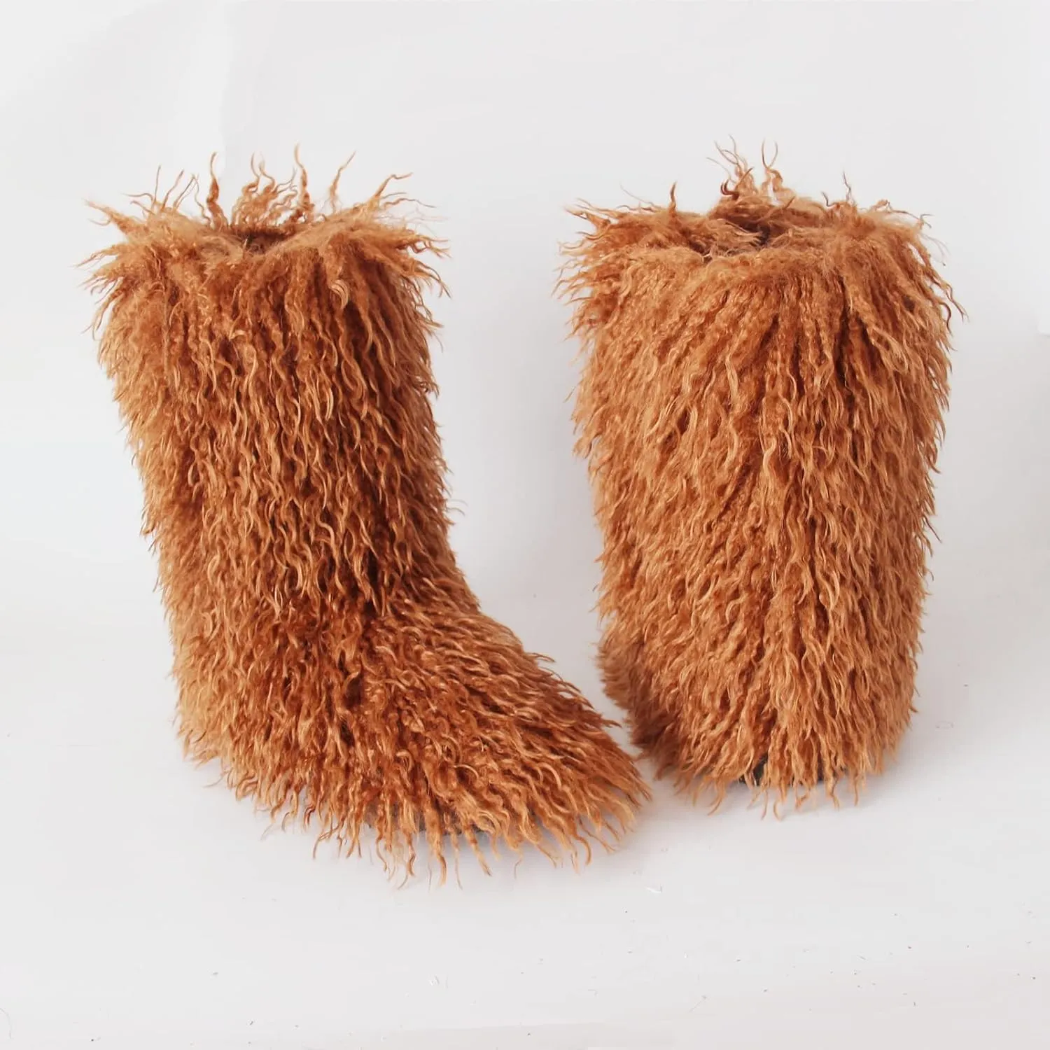HINDOLA Womens Faux Fur Boots Plush Warm Snow Boots Fuzzy Fluffy Furry Round Toe Suede Boots Comfortable Winter Ankle Booties Anti Slip Outdoor Indoor Flat Shoes