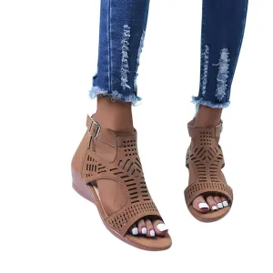 HINDOLA Women's Wedge Espadrilles Sandals Low Heels Ankle Strap Buckle Summer Sandals Casual Open Toe Fashion Cutout Beach Sandal