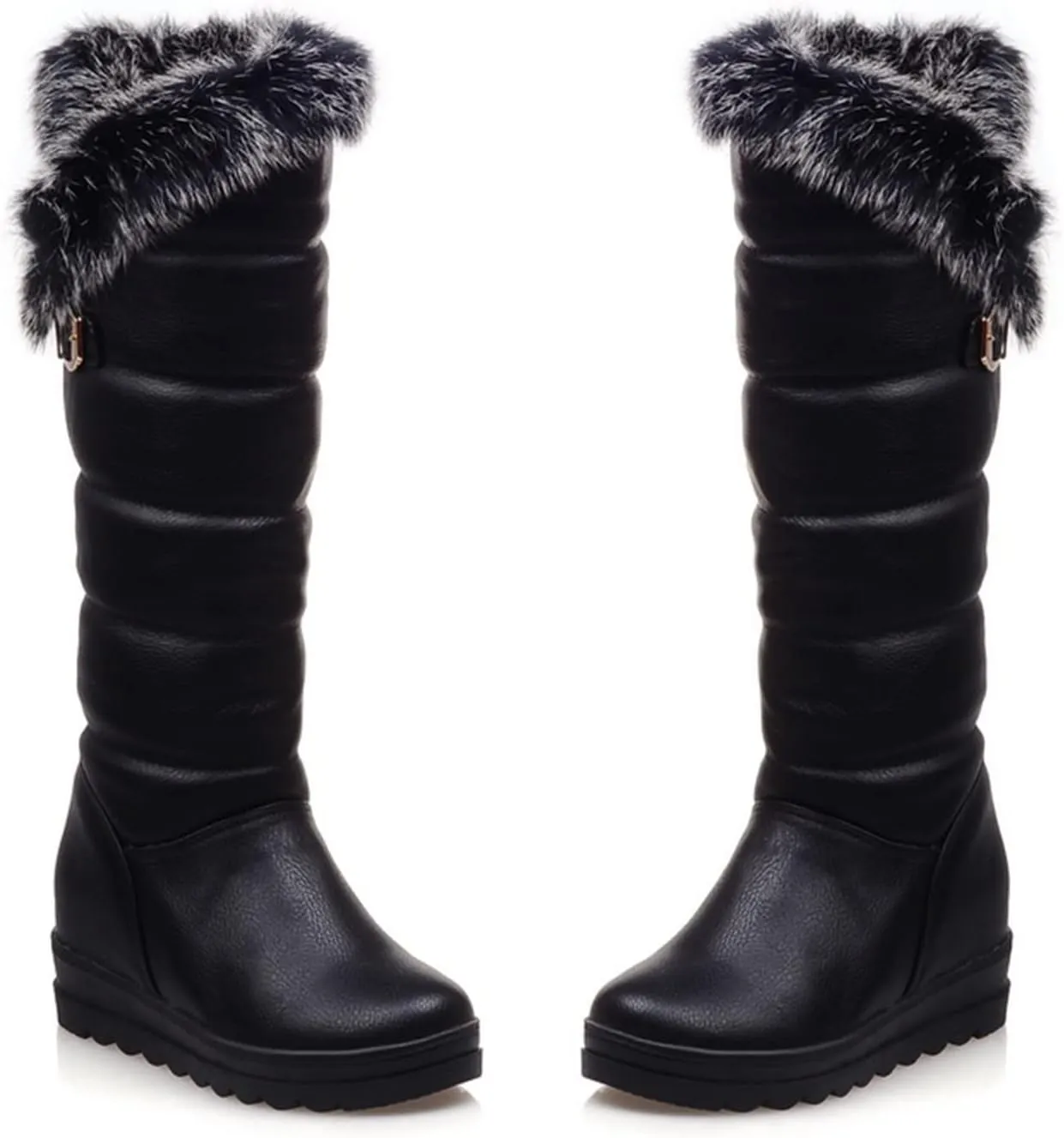 hlysgo Warm Winter Women Knee High Snow Boots Waterproof Faux Fur Lined Fleece Fuzzy Casual Booties