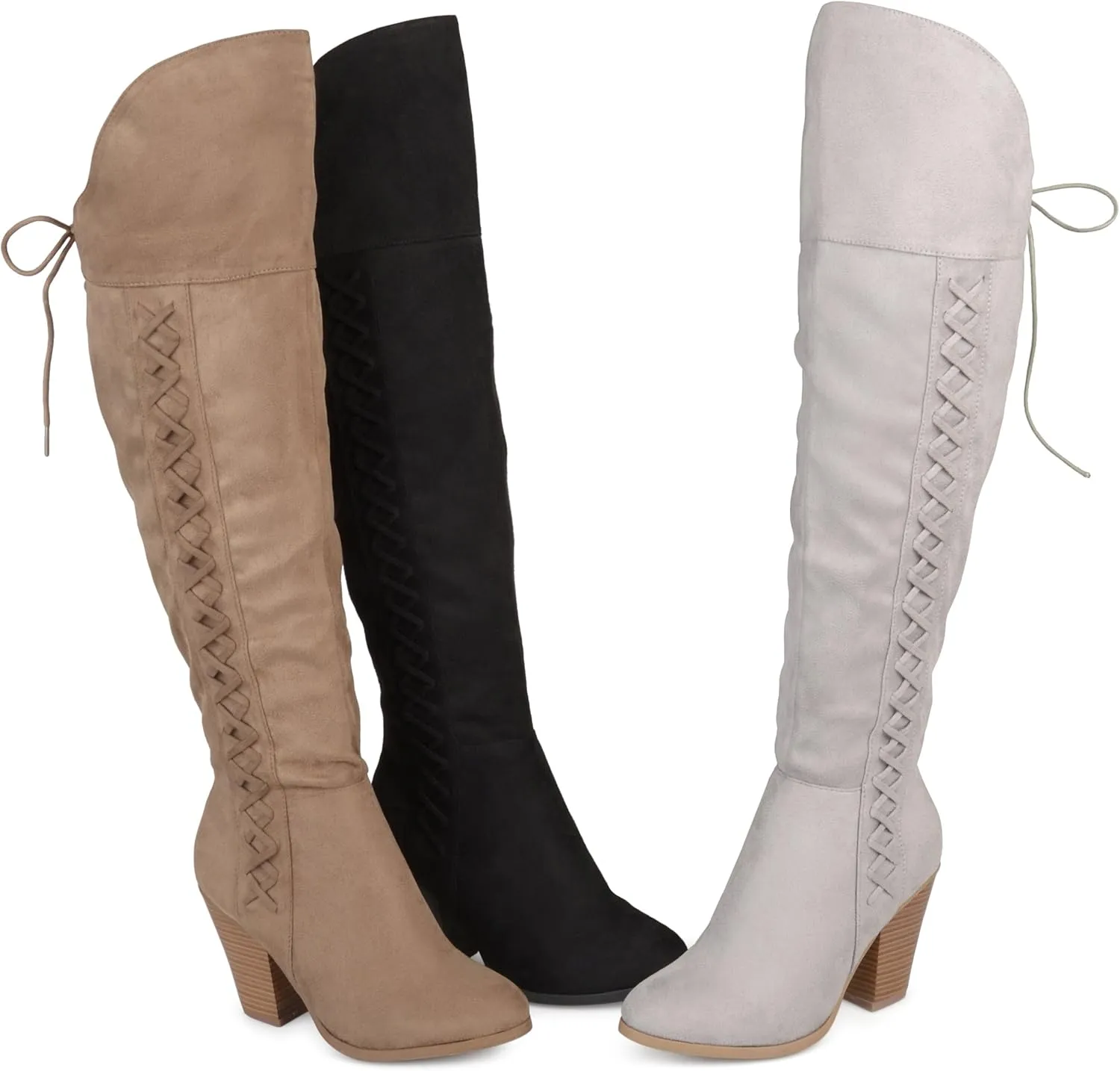 Journee Collection Womens Spritz Lace-Up Faux Suede Over-The-Knee Boots