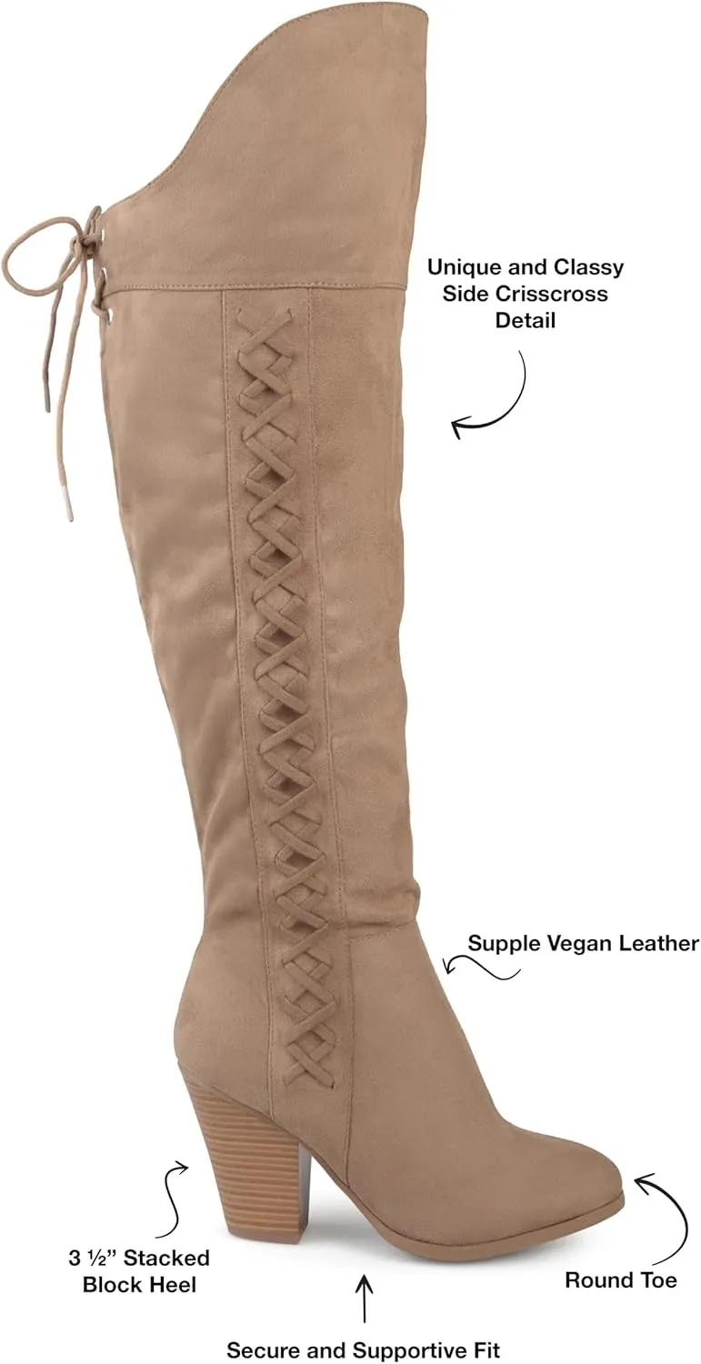 Journee Collection Womens Spritz Lace-Up Faux Suede Over-The-Knee Boots