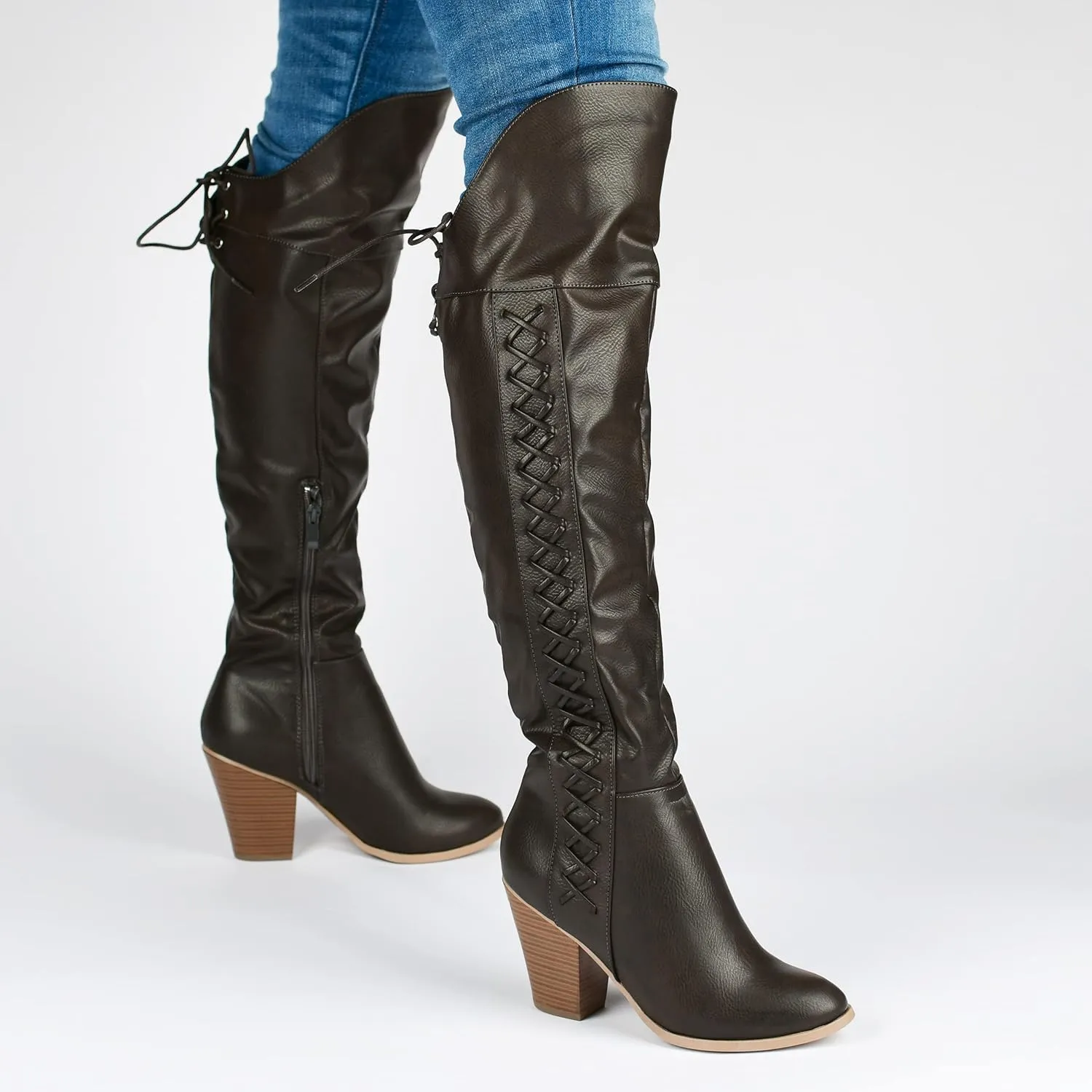 Journee Collection Womens Spritz Wide Calf Faux Leather Over-The-Knee Boots