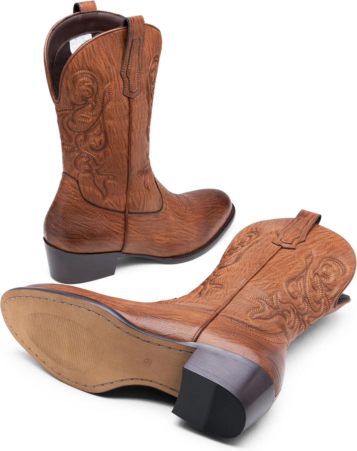 Jousen Cowboy Boots For Men Classic Western Embroidered Boots Retro Short Botas