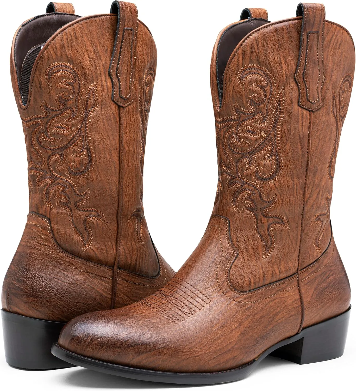 Jousen Cowboy Boots For Men Classic Western Embroidered Boots Retro Short Botas