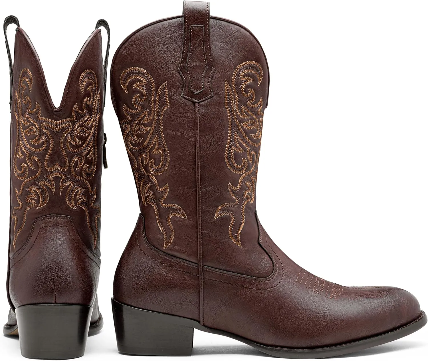 Jousen Cowboy Boots For Men Classic Western Embroidered Boots Retro Short Botas