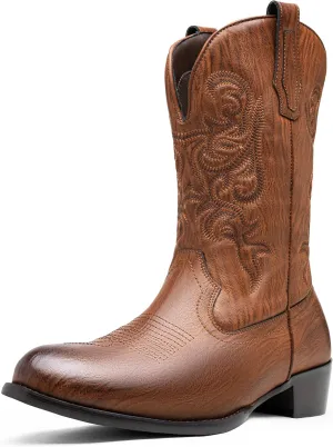 Jousen Cowboy Boots For Men Classic Western Embroidered Boots Retro Short Botas