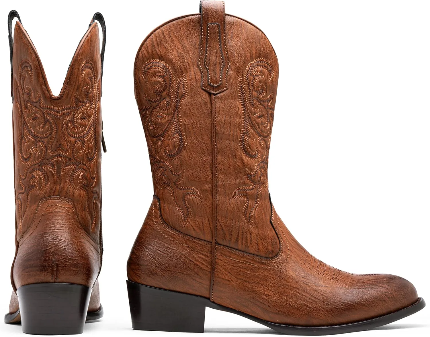 Jousen Cowboy Boots For Men Classic Western Embroidered Boots Retro Short Botas