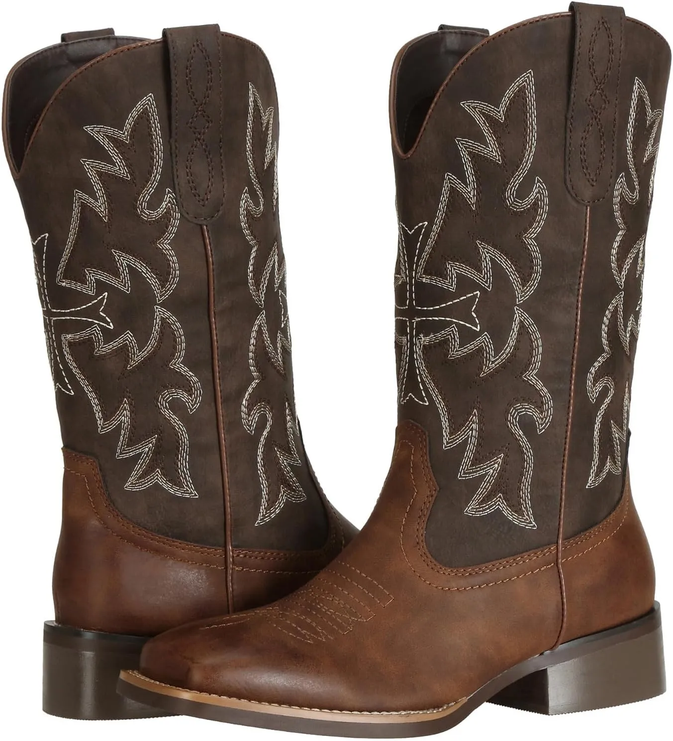 J's.o.l.e Women Cowgirl Boots Square Toe Wide Calf Ladies Fashion Cowboy Western Boots