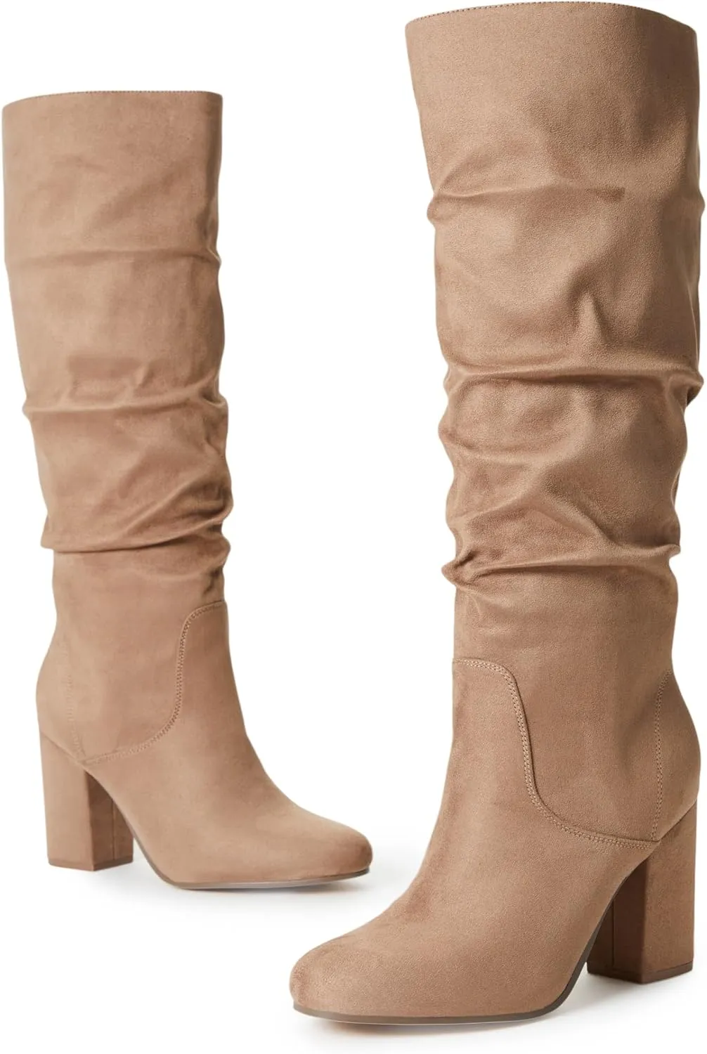 JustFab Knee High Boots Womens Point Toe Chunky Heel Tall Boots for Women High Heel Long Boots Fashion Suede Winter Boots - Leona