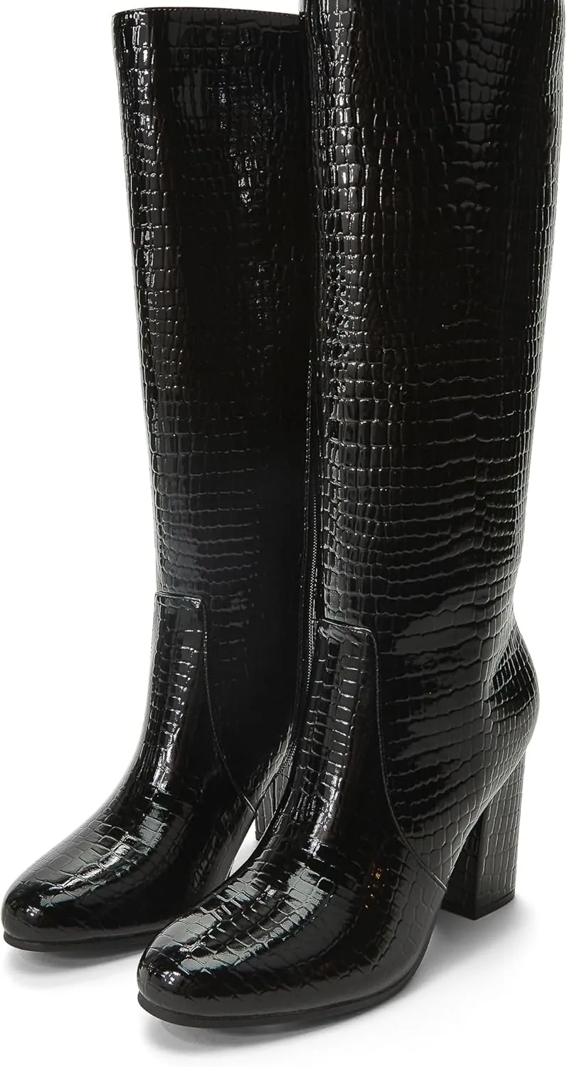 JustFab Knee High Boots Womens Point Toe Chunky Heel Tall Boots for Women High Heel Long Boots Fashion Suede Winter Boots - Leona