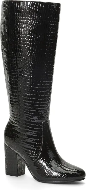 JustFab Knee High Boots Womens Point Toe Chunky Heel Tall Boots for Women High Heel Long Boots Fashion Suede Winter Boots - Leona