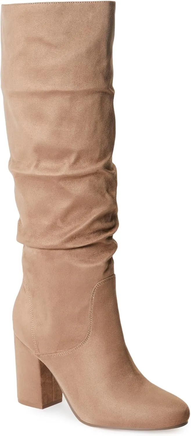 JustFab Knee High Boots Womens Point Toe Chunky Heel Tall Boots for Women High Heel Long Boots Fashion Suede Winter Boots - Leona
