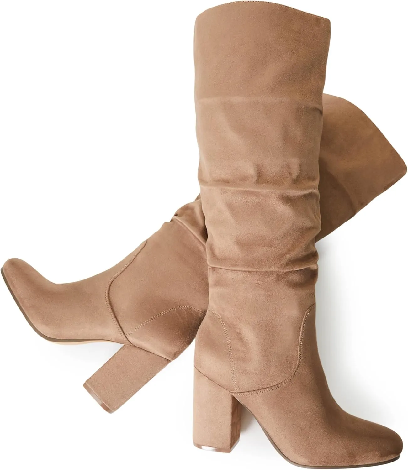 JustFab Knee High Boots Womens Point Toe Chunky Heel Tall Boots for Women High Heel Long Boots Fashion Suede Winter Boots - Leona