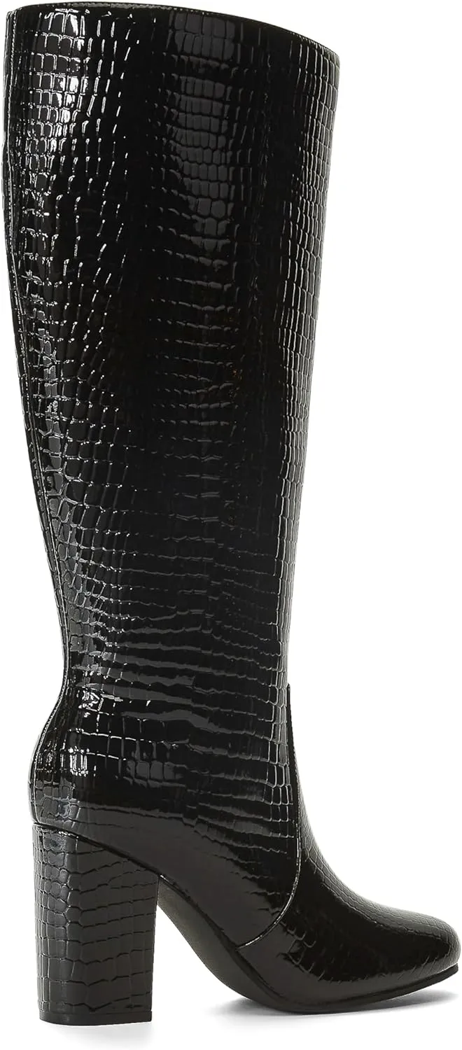 JustFab Knee High Boots Womens Point Toe Chunky Heel Tall Boots for Women High Heel Long Boots Fashion Suede Winter Boots - Leona