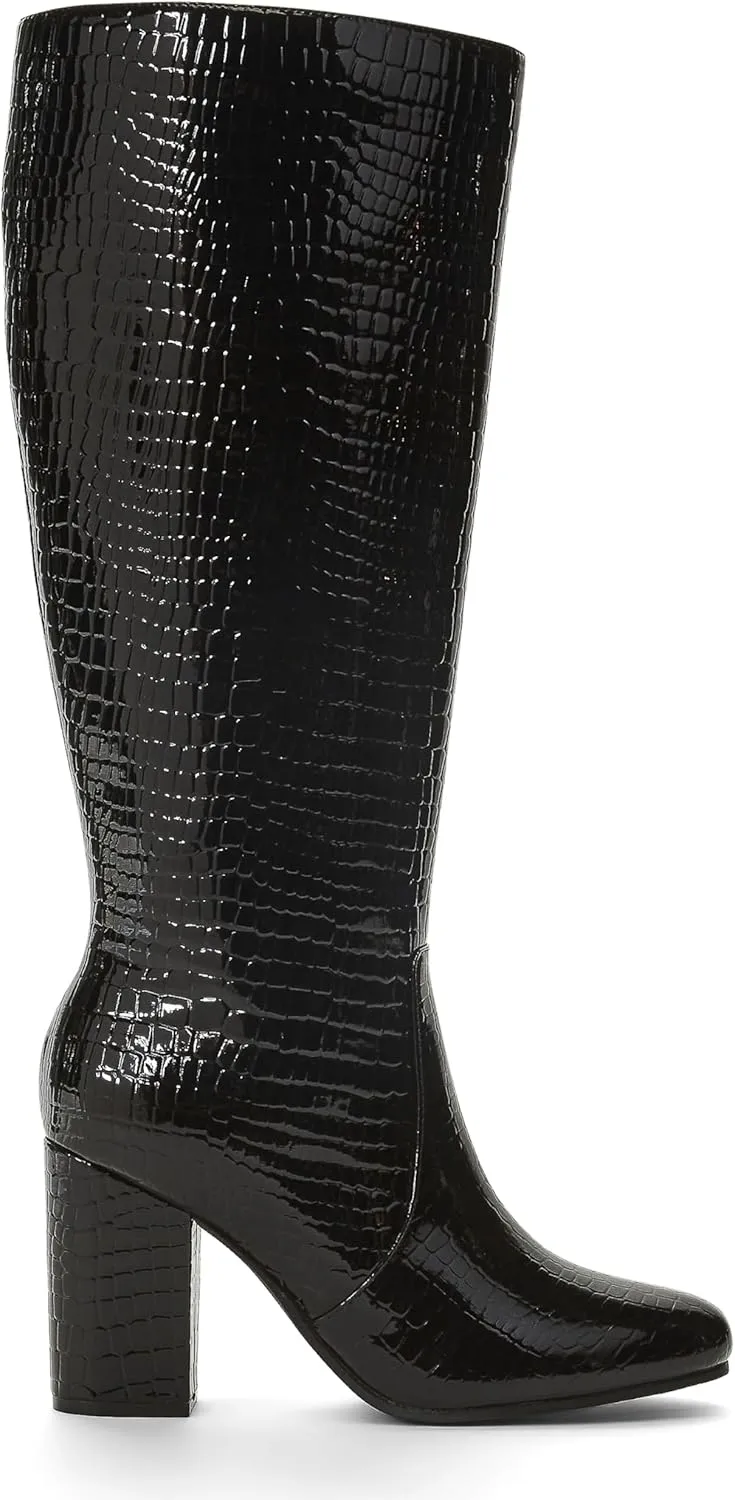 JustFab Knee High Boots Womens Point Toe Chunky Heel Tall Boots for Women High Heel Long Boots Fashion Suede Winter Boots - Leona