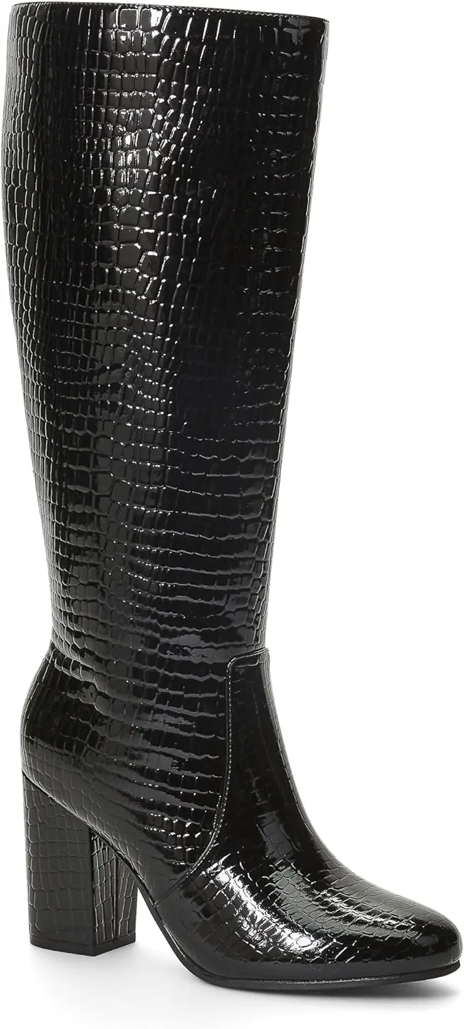 JustFab Knee High Boots Womens Point Toe Chunky Heel Tall Boots for Women High Heel Long Boots Fashion Suede Winter Boots - Leona