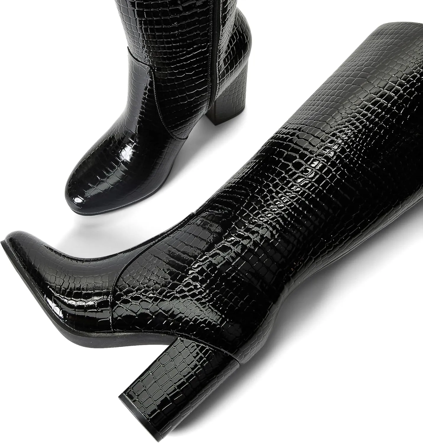 JustFab Knee High Boots Womens Point Toe Chunky Heel Tall Boots for Women High Heel Long Boots Fashion Suede Winter Boots - Leona