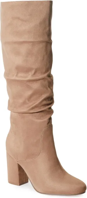 JustFab Knee High Boots Womens Point Toe Chunky Heel Tall Boots for Women High Heel Long Boots Fashion Suede Winter Boots - Leona