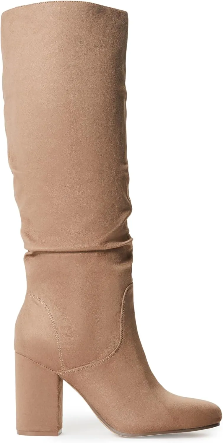 JustFab Knee High Boots Womens Point Toe Chunky Heel Tall Boots for Women High Heel Long Boots Fashion Suede Winter Boots - Leona