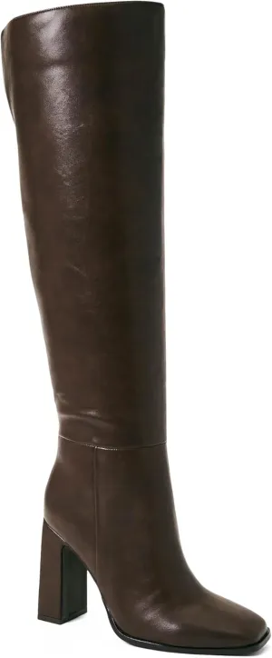 JustFab Knee High Boots Womens Square Toe Chunky Heel Tall Boots for Women High Heel Side Zipper Long Boots - Monrow