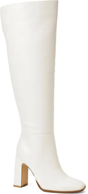 JustFab Knee High Boots Womens Square Toe Chunky Heel Tall Boots for Women High Heel Side Zipper Long Boots - Monrow