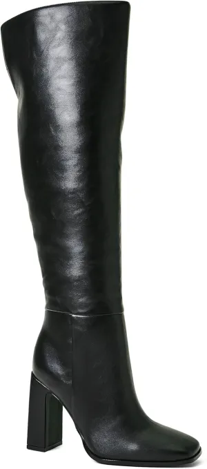 JustFab Knee High Boots Womens Square Toe Chunky Heel Tall Boots for Women High Heel Side Zipper Long Boots - Monrow