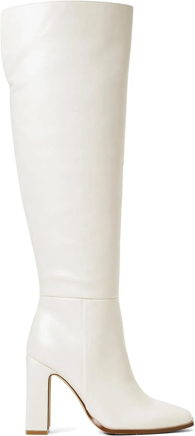 JustFab Knee High Boots Womens Square Toe Chunky Heel Tall Boots for Women High Heel Side Zipper Long Boots - Monrow