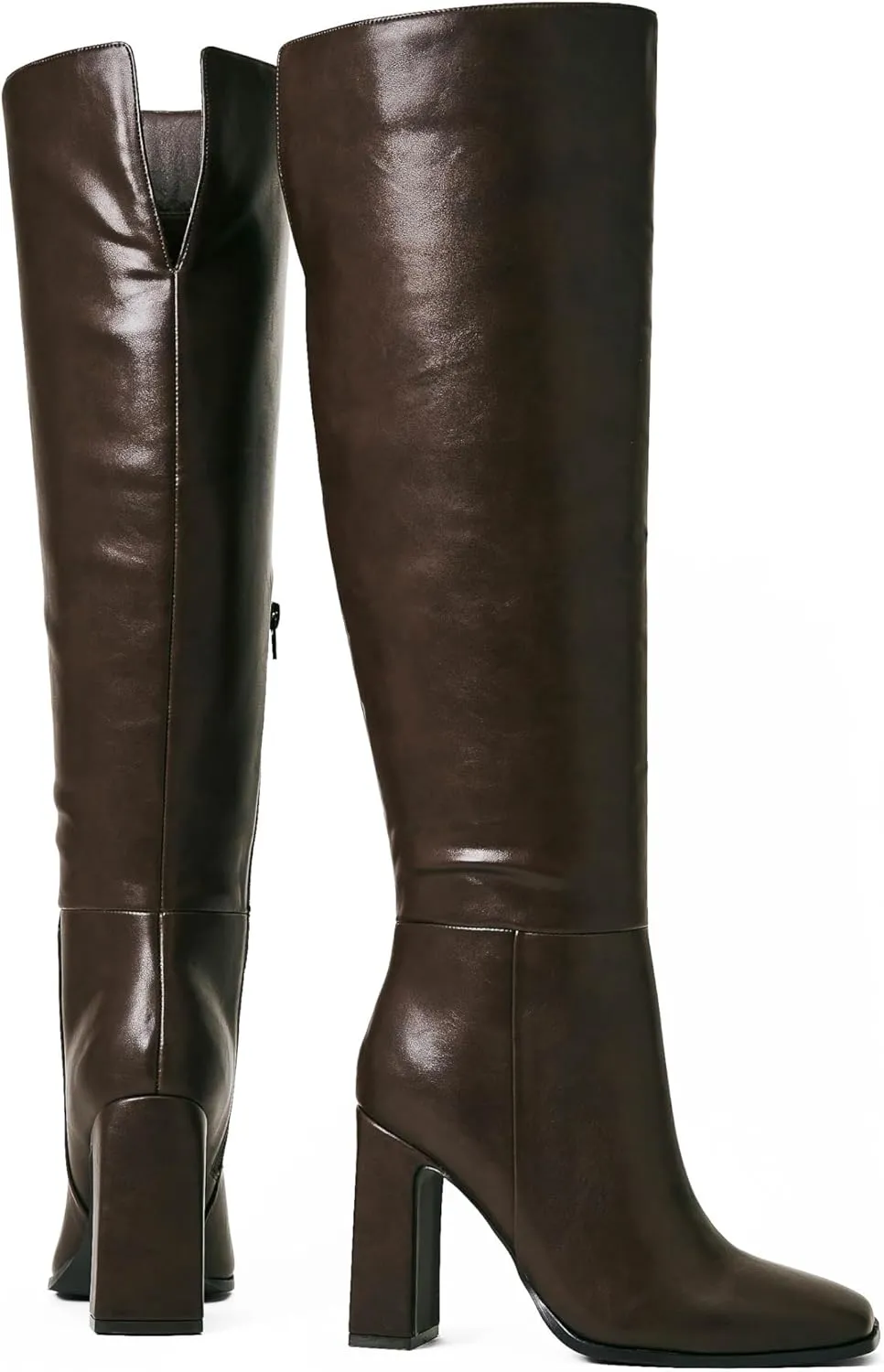 JustFab Knee High Boots Womens Square Toe Chunky Heel Tall Boots for Women High Heel Side Zipper Long Boots - Monrow