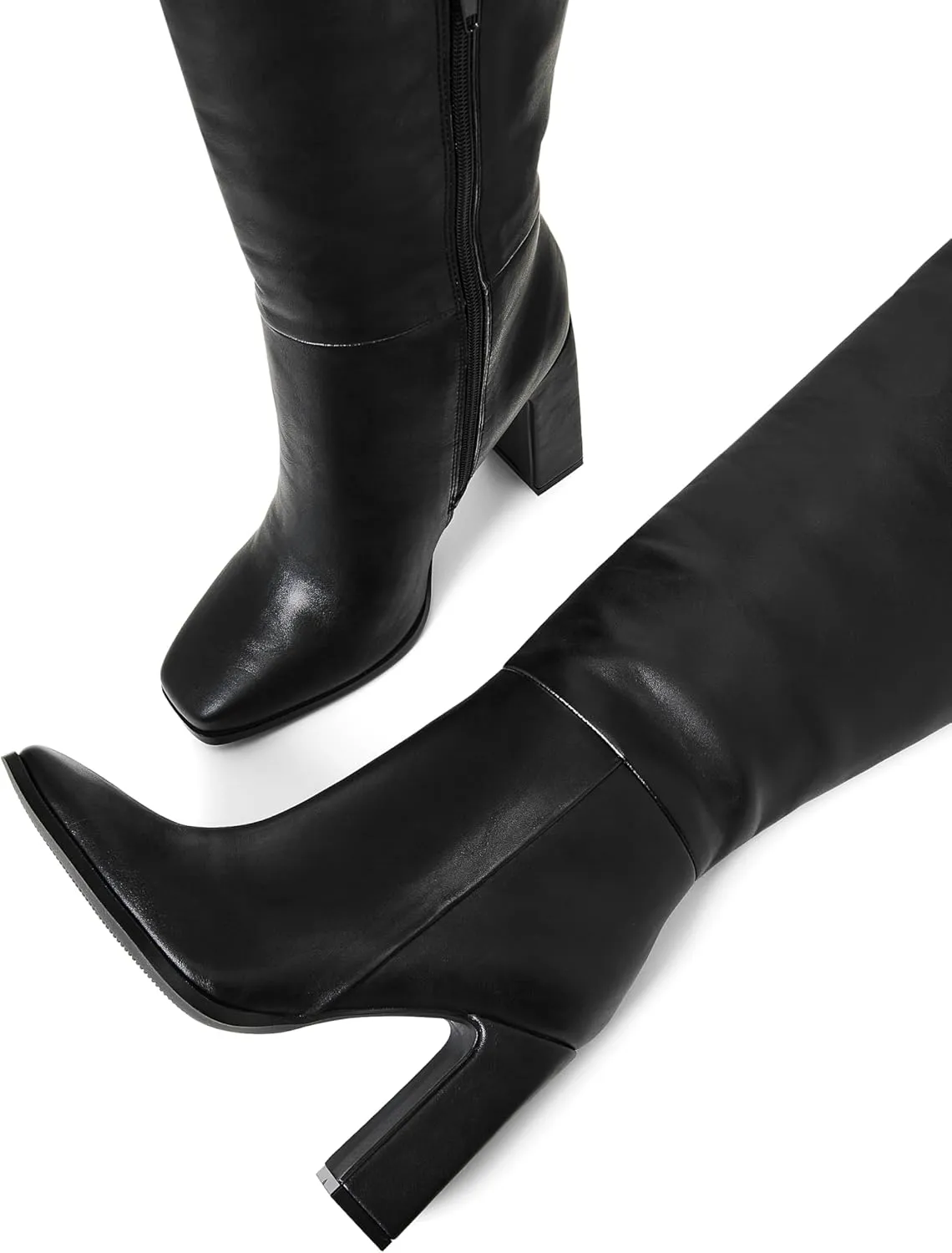 JustFab Knee High Boots Womens Square Toe Chunky Heel Tall Boots for Women High Heel Side Zipper Long Boots - Monrow