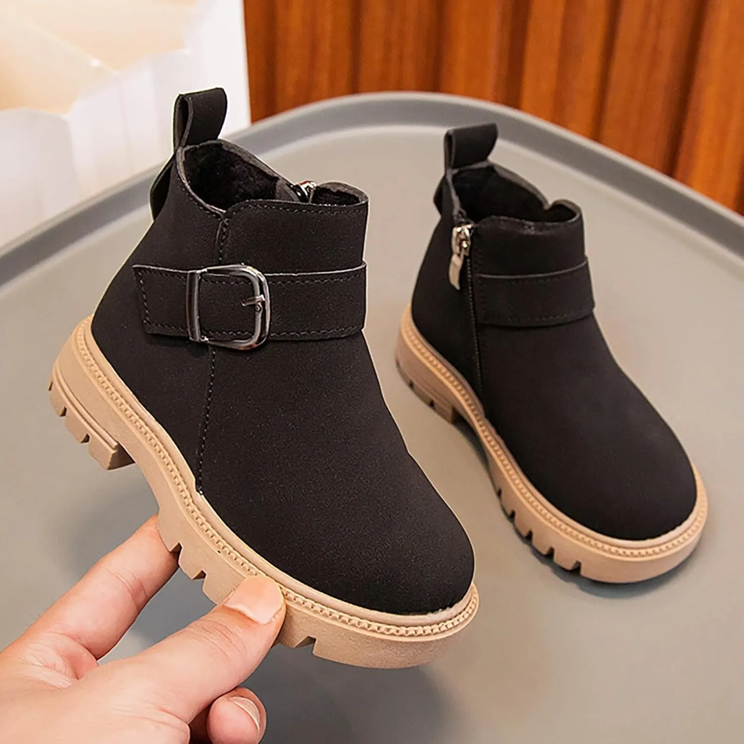 Kids Ankle Booties Lace up Work Boot Combat Booties Riding Boots Lace up Non-Slip Short Boots Winter Snow Boots