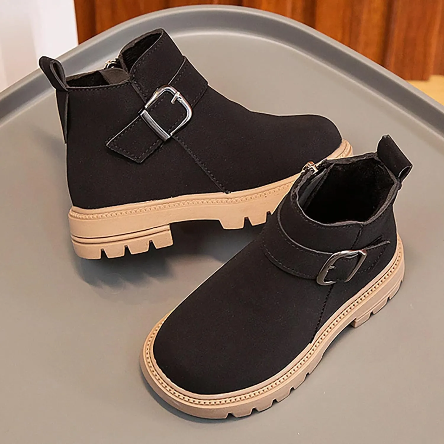 Kids Ankle Booties Lace up Work Boot Combat Booties Riding Boots Lace up Non-Slip Short Boots Winter Snow Boots