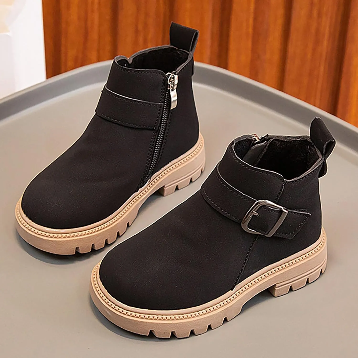 Kids Ankle Booties Lace up Work Boot Combat Booties Riding Boots Lace up Non-Slip Short Boots Winter Snow Boots