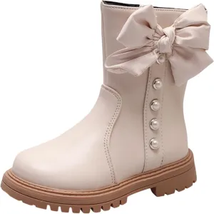 Kids Girls Knee High Heels Boots Waterproof Leather Lace-Up Side Zipper Mid Calf Boots Fall Winter Flat Riding Boots Western Cowboy Boots