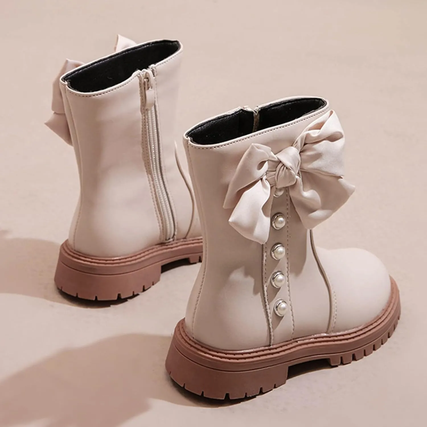 Kids Girls Knee High Heels Boots Waterproof Leather Lace-Up Side Zipper Mid Calf Boots Fall Winter Flat Riding Boots Western Cowboy Boots