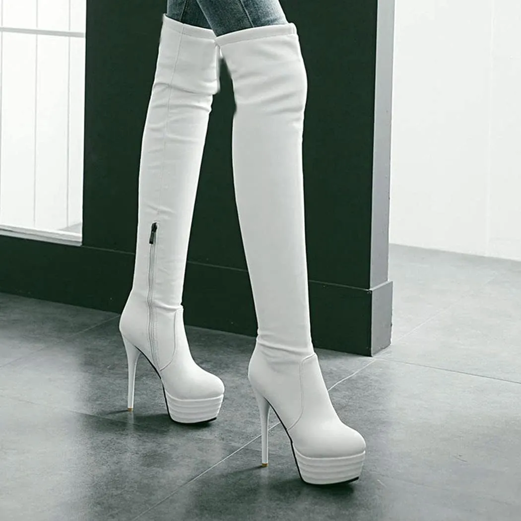 KIKIVIVI Womens Platform Stiletto High Heel Over The Knee Boots with Zipper