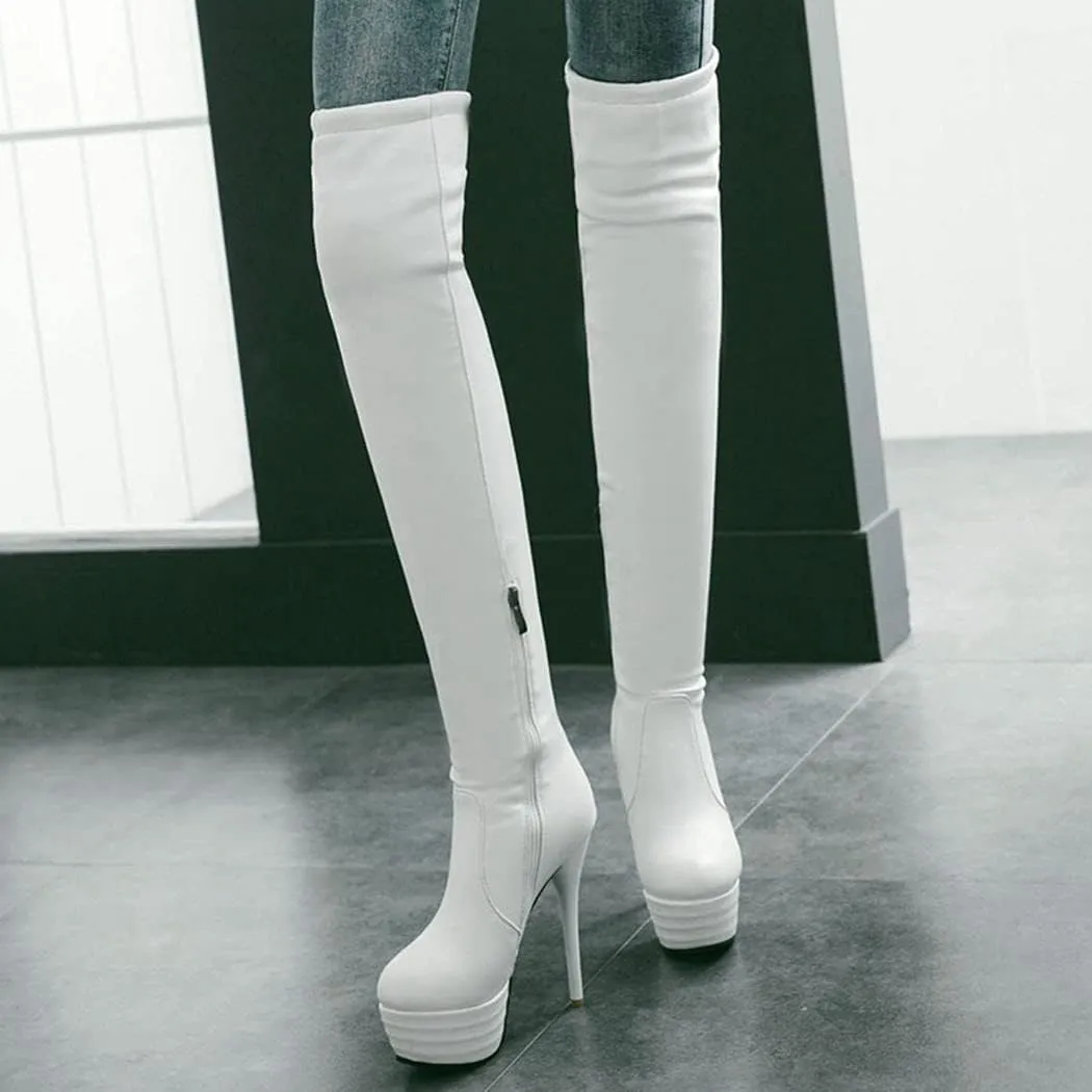KIKIVIVI Womens Platform Stiletto High Heel Over The Knee Boots with Zipper