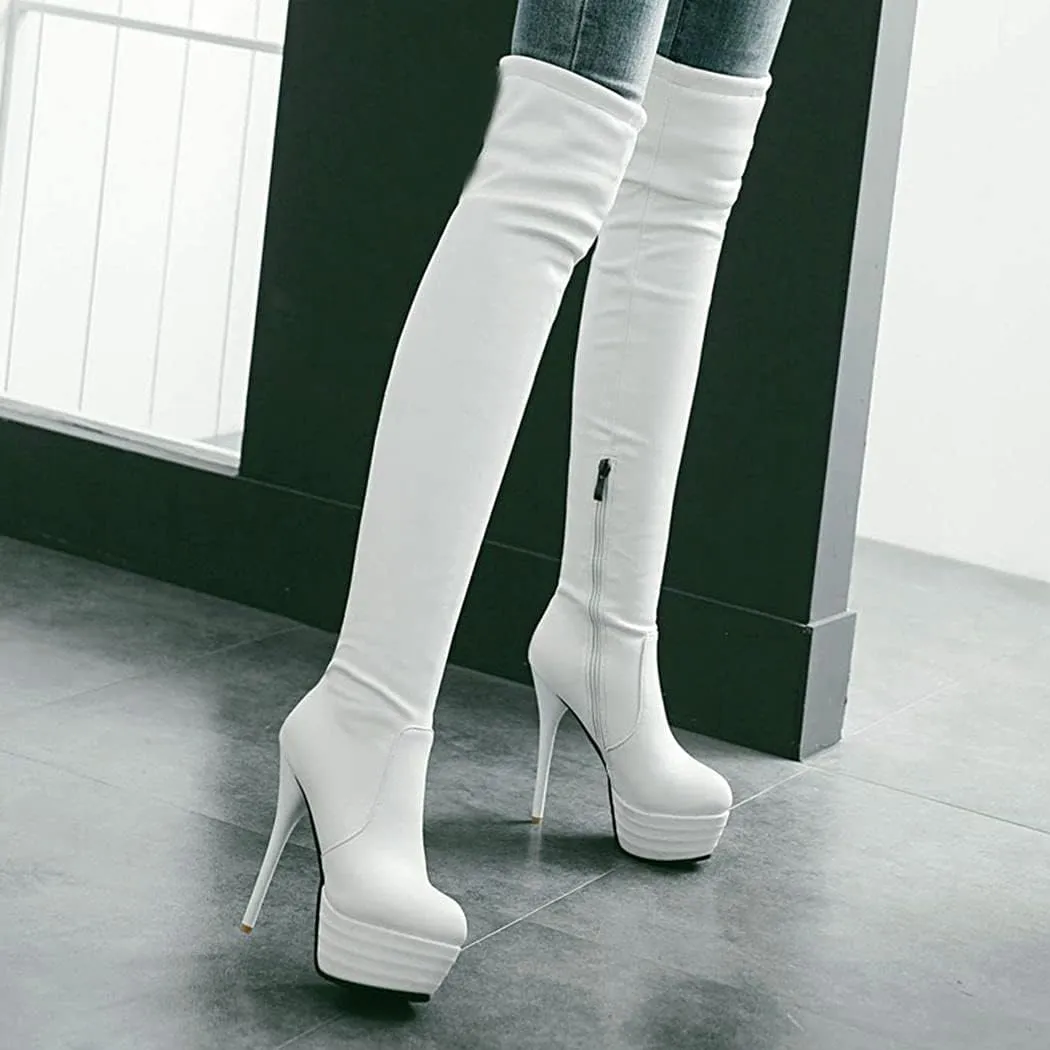 KIKIVIVI Womens Platform Stiletto High Heel Over The Knee Boots with Zipper