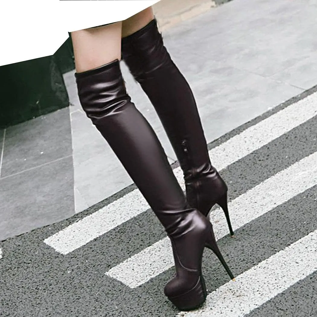 KIKIVIVI Womens Platform Stiletto High Heel Over The Knee Boots with Zipper