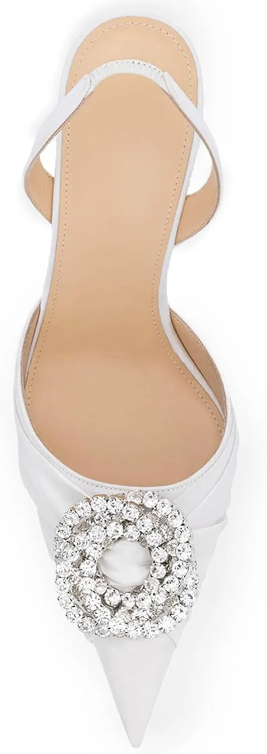 Kitten Pumps Heels for Women Satin Closed Pointed Toe Slingback Stiletto Shoes Sexy High Heels for Wedding Party