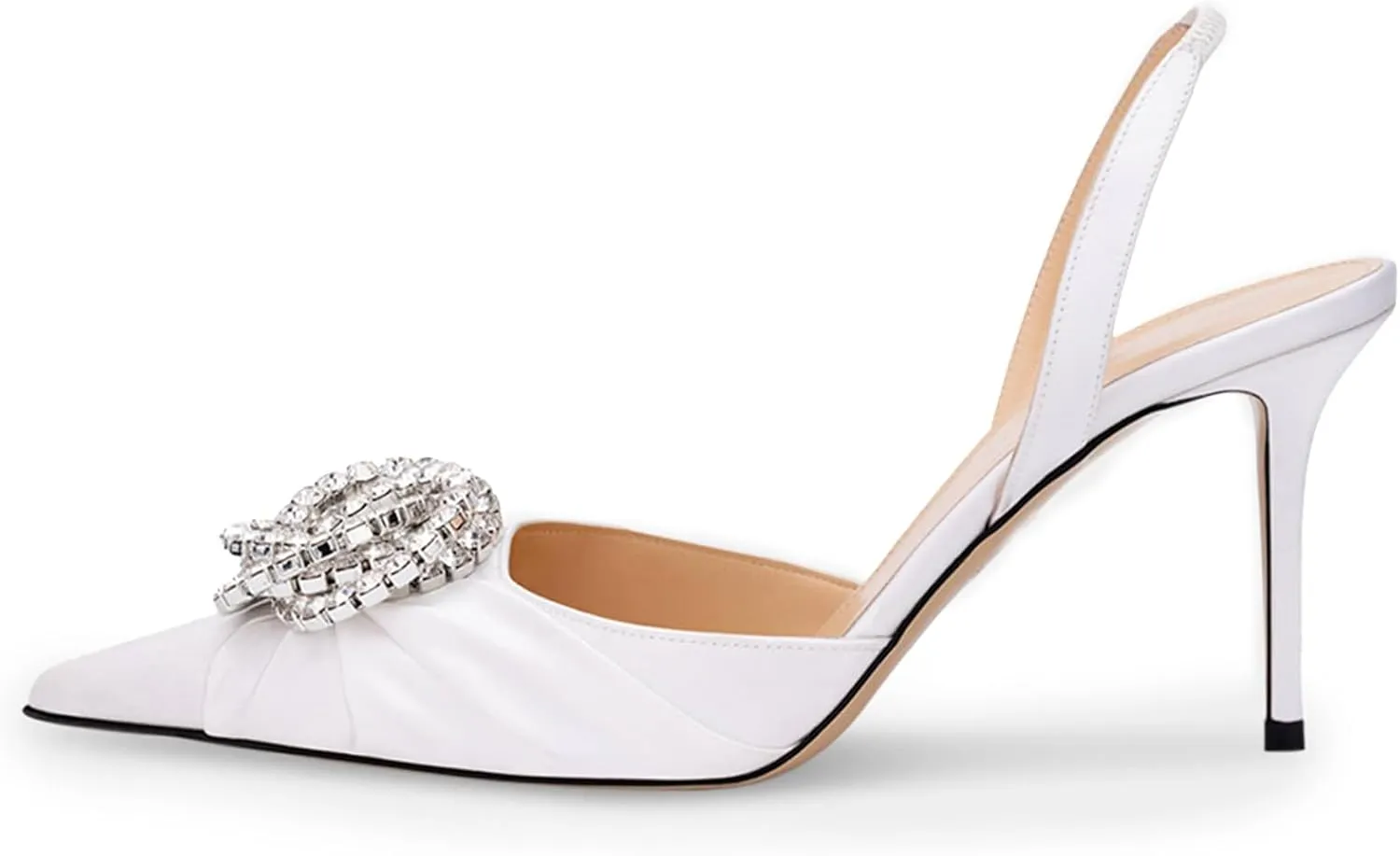Kitten Pumps Heels for Women Satin Closed Pointed Toe Slingback Stiletto Shoes Sexy High Heels for Wedding Party