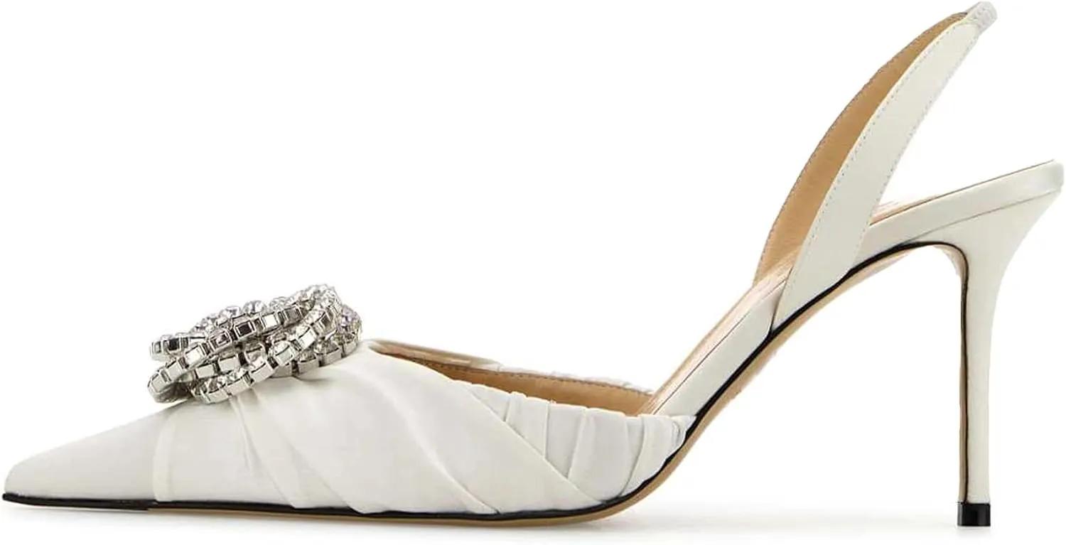 Kitten Pumps Heels for Women Satin Closed Pointed Toe Slingback Stiletto Shoes Sexy High Heels for Wedding Party