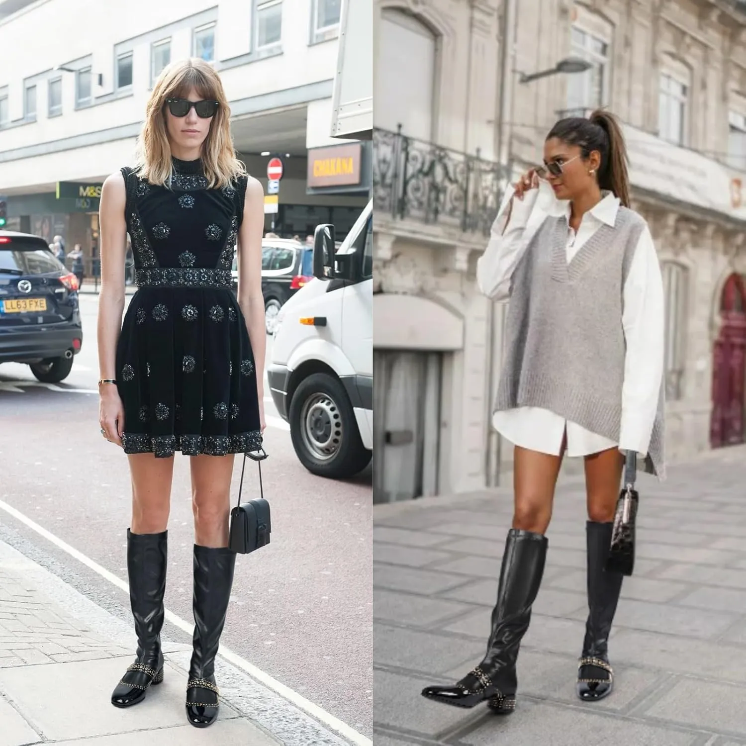 Knee High Boots for Women Round Toe Comfortable Chunky Block Heel Elastic Stretch Tall Boots Rivet Zipper Fashion Dancing Party Boots