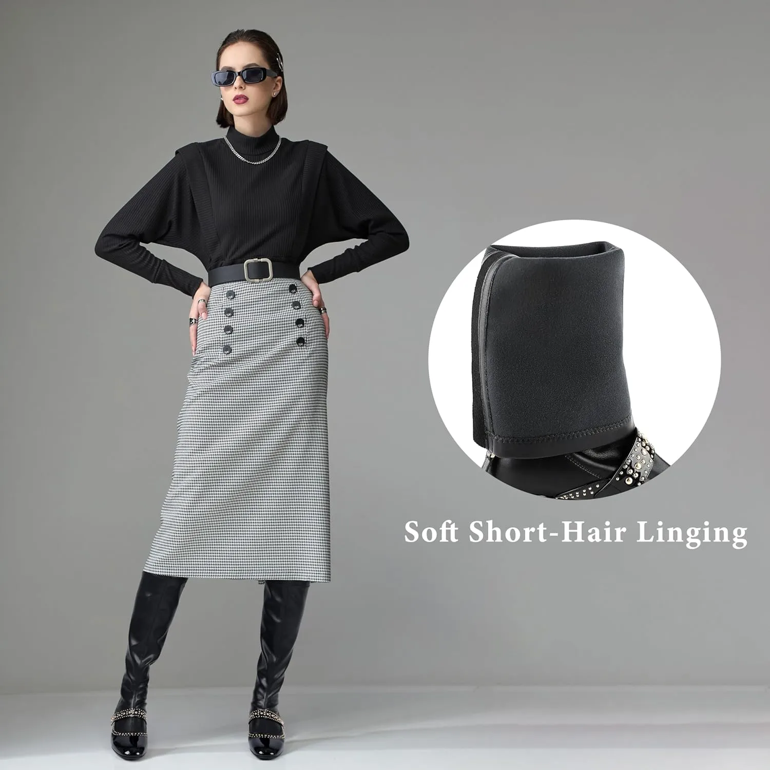 Knee High Boots for Women Round Toe Comfortable Chunky Block Heel Elastic Stretch Tall Boots Rivet Zipper Fashion Dancing Party Boots