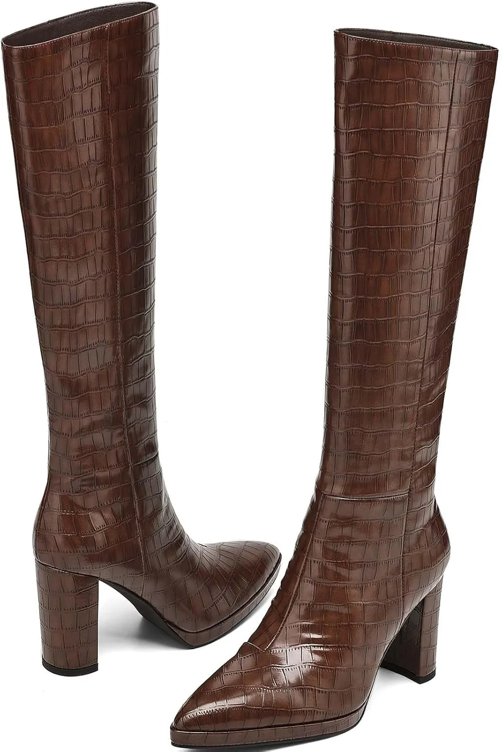 Knee High Boots Women Platform Chunky Go Go Boots Pointed Toe Tall Boots Fashion Long Boots Block High Heels Side Zip